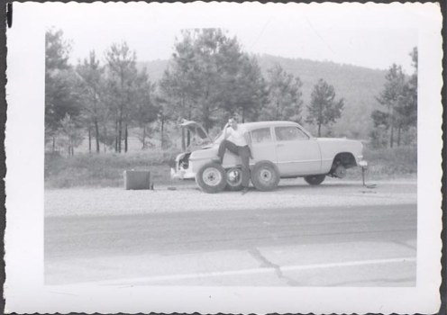 Vintage Car Photo Man w_ 1950 Ford Roadside Tire Repair 706248 | eBay